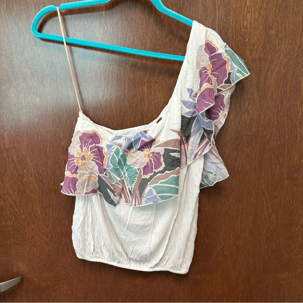 Free People Annka One Shoulder Blouse Size Small - boho floral beach ivory - Picture 10 of 10